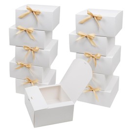 KEYIDO 12Pack White Gift Boxes with Lids, 20x20x10cm Large Cardboard Gift Box Bridesmaid Proposal Box with Ribbon for Wedding Birthday Festival Christmas Party Present Packaging