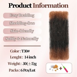 XIIMENALU Afro Kinky Curly Braiding Bulk Hair For Mini Twists Afro Kinkys Bulk Synthetic Cuban Twist Hair Soft Locs Micro Spring Twist For Dreadlocks Loc Repair (T30#, 14 Inch (Pack of 6))