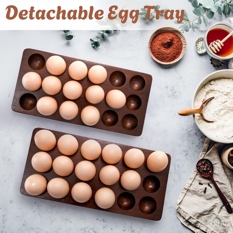 YOUEON Acacia Wooden Egg Holder with Double Layers, Detachable Wooden