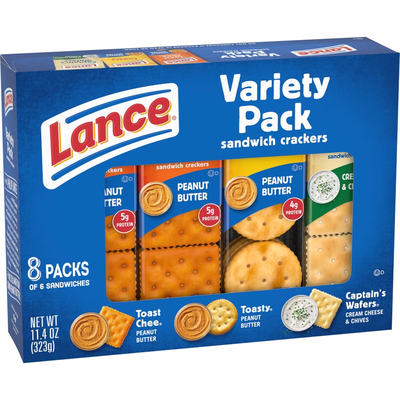 Lance Sandwich Crackers, Variety Pack, 3 Flavors, 8 Individually Wrapped