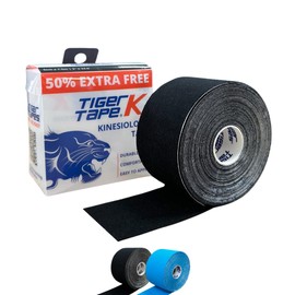 TIGERTAPES K Tape - Black Kinesiology Tape (5cm x 7.5m) | Extra Length | Uncut Muscle Tape for Running, Sports & Injury Recovery | Waterproof, Hypoallergenic, Elastic Athletic Tape