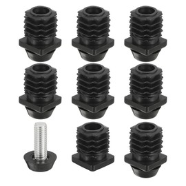 sourcing map 8 Set Leveling Feet, M8x20x20mm Plastic Adjustable Furniture Leg Leveling Rectangle Tube Insert Screw-in Glide Levelers Fit Hole 20mm for Table Chair Furniture, Black
