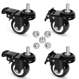 8T8 2 Inch Caster Wheels With Brake, PU Casters Set of 4, Heavy Duty, 3/8”-16x1”(Screw Diameter 3/8", Length 1") Threaded Stem Swivel Casters, Mount Industrial Castors, Multi Nuts Choice