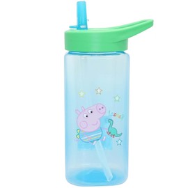 Kids Water Bottle with Straw, 420ml George Pig Plastic Water Bottle Square Drink Bottle Blue BPA Free Straw Sipper for Kids 6+ Months