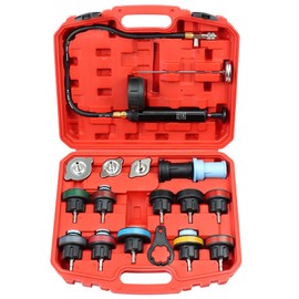 ADAFIRST Radiator Pressure Tester Kit, 18PCS Automotive Water Tank Manual Pump Pressure Test Tool and Adapters Work on Cooling System Leak Down Detection for Cars Motorcycles Trucks Airlifts, Red