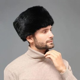 Men Winter Trapper Hat Faux Fur Russian Trooper Hat Furry Ushanka Hat Warm Dad Hat Outdoor Windproof Hunting Ski Cap Black