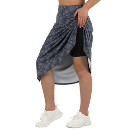 beroy Women 28" Long Skorts for Woman with 2 Pockets Modest Skirt with Shorts Underneath High Waisted Long Skorts for Women Dressy Casual Greyfloral S