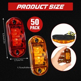 Retisee 50 Pcs LED Trailer Lights 2.5 Inch Oval Trailer Marker Lights Automotive Side Marker Running Light 2 Diode Universal LED Light Kit for RV Camper Truck Van Boat (Amber, Red)