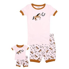 Leveret Shorts Kids Pajamas Matching Doll & Girl Pajamas Set (Horse, Size 3 Years)