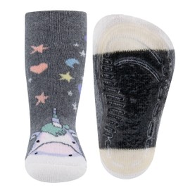 EWERS Unicorn Stopper Socks with Non-Slip Sole for Girls, Non-Slip Socks with Rubber Sole, Made in Germany, 1 Pair of Non-Slip Children's Socks, Grey Mel