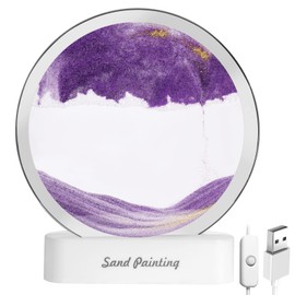 OSDUE Moving Sand Art Picture, 3D Deep Sea Sandscape in Motion, Round Glass Frame Display Flowing Sand Relaxing Gift for Kids Adults Home Office Work Desktop Decoration Toy (Purple, 7 Inch)