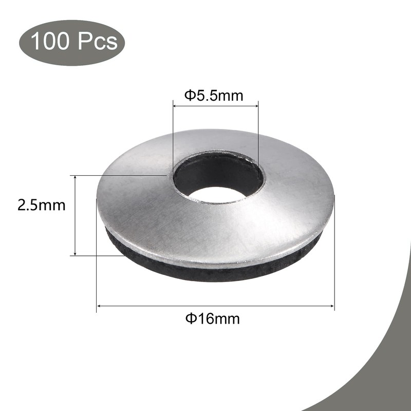 TOP-VIGOR 100Pcs EPDM Bonded Sealing Washers, 5.5mm ID 16mm OD