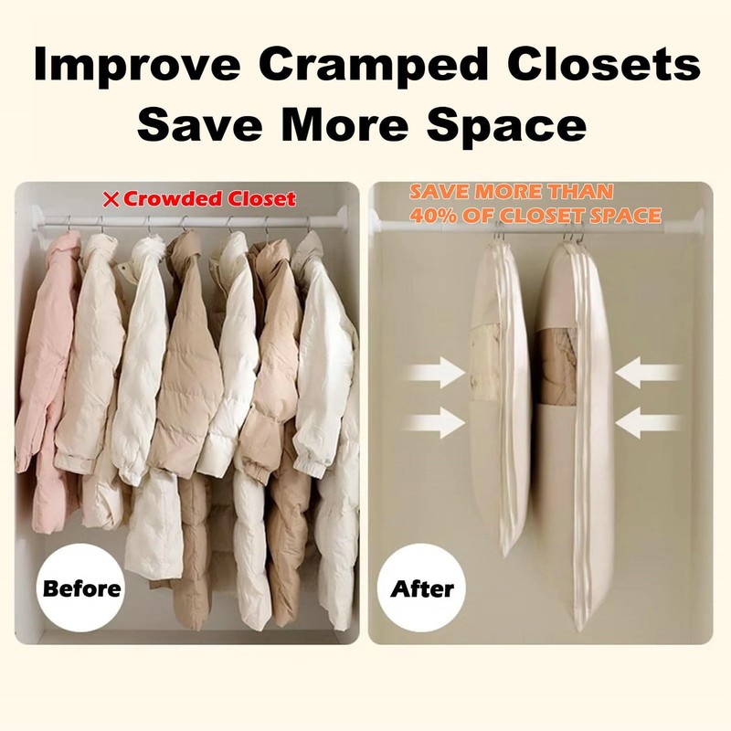 ARAINY Space Saving Hanging Garment Bag with Self Compression Zipper,