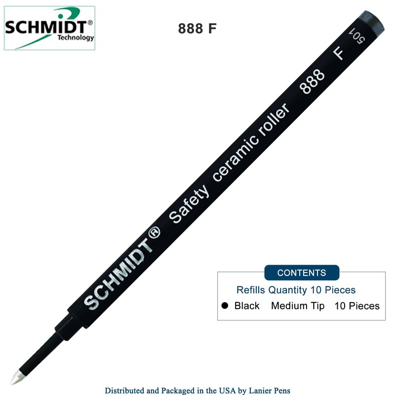 888F Pack of 10 Black Ceramic Rollerball Refills