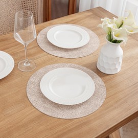 Romanstile Round Placemats Set of 4, Reversible Faux Leather Table Place Mats 100% Waterproof Oil-Proof Non-Slip Wipeable Double-Sided Vinyl Table Mats for Kitchen/Dining/Party, Pink