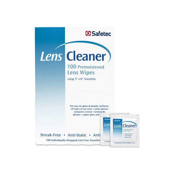 Safetec Lens & Eyeglasses Cleaning Wipes, Pre-Moistened Wipes (2 Pack of 100ct Boxes - 200 Cleaning Cloths)