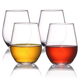 BETTERFUN Stemless Tritan-Plastic Red White Wine Glasses Set of 4-16 oz
