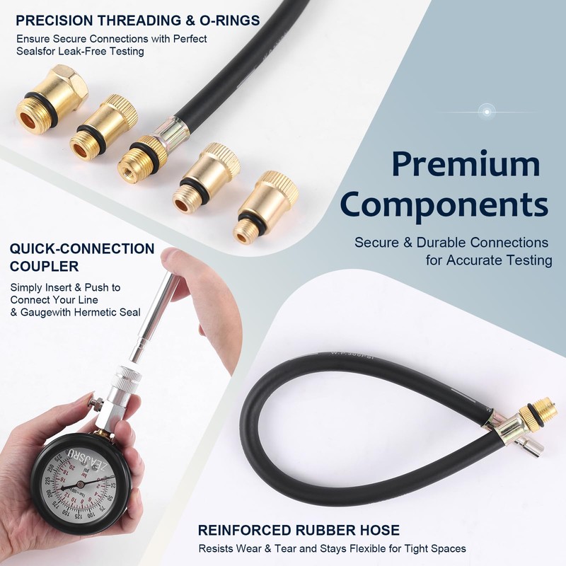 ZEAJSRU Engine Compression Tester Kit 8PCS, 0-300 PSI Cylinder Pressure