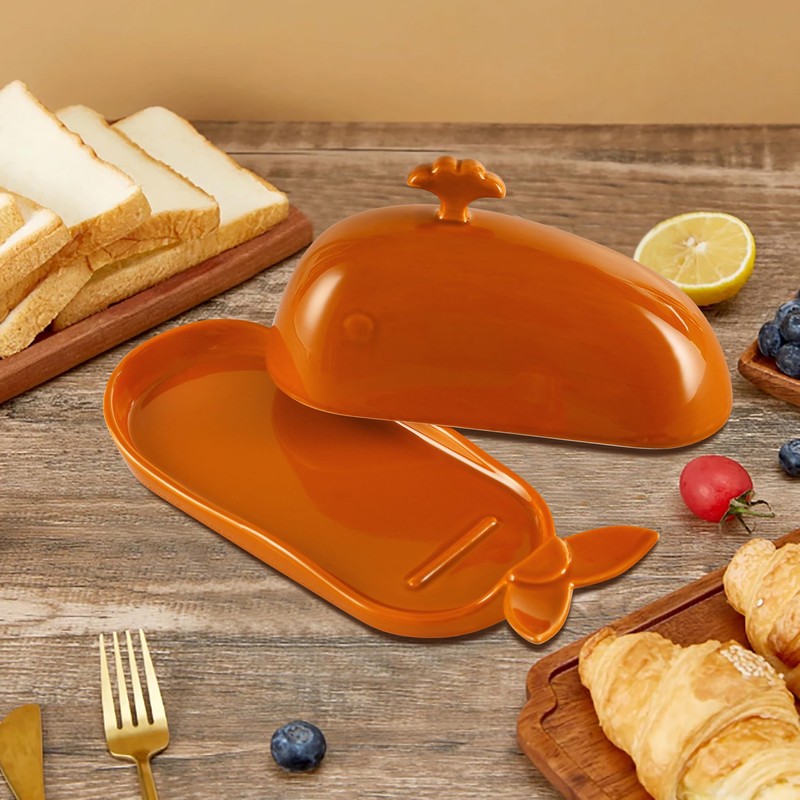 Orange Butter Holder with Lid for Modern Kitchen Decor and