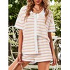 Saodimallsu Womens Summer 2 Piece Outfits Short Sleeve Striped Button