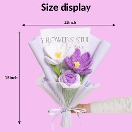 YOFANUP Crochet Flower Bouquet, Completed Bouquet, Crochet Flowers, Artificial Flowers, Handmade Knitted Bouquet with Greeting Card, Roses, Tulip for Christmas, Valentine's Day, Mother's Day