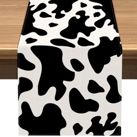 Nepnuser Linen Cow Print Table Runner Farm Cowboy Themed Birthday Party Decoration Dining Room Kitchen Home Decor (13" x 72")