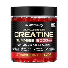 GummiJoy | Creatine Gummies 5000mg | 120 Max Strength Muscle Growth | Recovery Supplements for Men & Women | Creatine Monohydrate Plus B12 and L-Taurine | Strawberry Flavour | 1 Month Supply