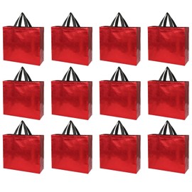 WUXIPREP 12Pcs Gift Bags Large Size,Reusable Gift Bags From Six Vibrant Colors,Perfect As Large Goodie Bags, Birthday Bags, Party Favor Bags. (Red)