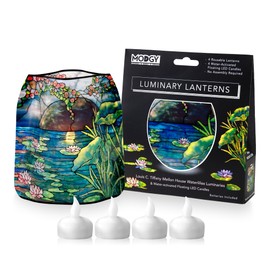 MODGY Luminary Decorative Lanterns for Indoor Outdoor Decor 4-Pack, with Flameless Floating LED Candles Louis C. Tiffany Mellon House Waterlilies