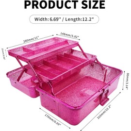MC MEICHUANG 3 Layer Stackable Arts and Crafts Organizer Storage, Multipurpose Sewing Box Plastic Tackle Box Organizer with Lib, Storage for Tools, Makeup, Snack, Art Supply, Sewing Supply(Fuchsia)