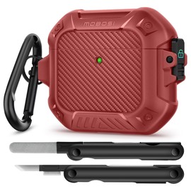 MOBOSI for AirPods 4 Case with Cleaner Kit, Compatible with AirPods 4th Generation Case Cover (2024) with Secure Lock & Keychain, Powerful Drop Protection, Shockproof Protective Hard Shell, Red
