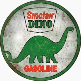Victory Vintage Signs Sinclair Dino Gasoline Reproduction Sign - Vintage Decorative Sign - Round Aluminum 14" x 14"