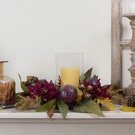 Northlight Autumn Harvest Apple and Berry Hurricane Glass Pillar Candle Holder, 17", Multicolored