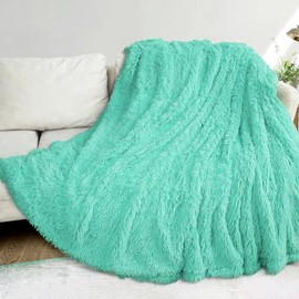 XYYZYZ Super Fluffy Throw Blanket, Faux Fur Fuzzy Blanket for Couch Sofa Bed, 80x90 Inches, Teal Blue