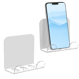 Cosmos 2 Pcs Wall Mount Phone Holder, Smartphone Charging Stand Wall Rack, Bedside Organizer Storage Bracket Compatible with Most Phones and Mini Tablets for Home Office Bedroom Living Room
