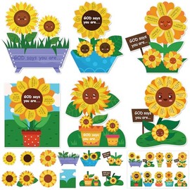 chiazllta 30 Pack Christian Arts Crafts Kit for Kids Sunday School Crafts Sunflower Cardboard with Religious Stickers Catholic Bible DIY Ornaments Gift for Sunday School Home Game Activities Supplies