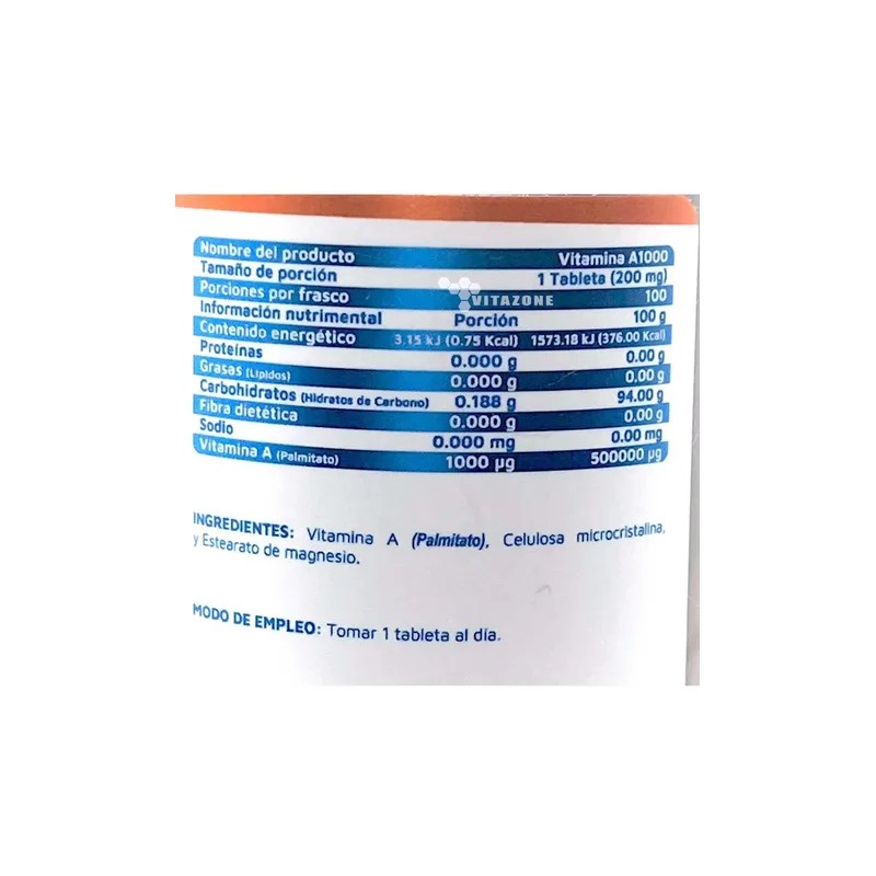 Vitamina A 100 Tabletas De 1000 Mg Vidanat.
