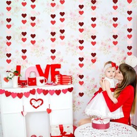 2 Pieces 26 ft Heart Dots Garlands Glitter Paper Garland Hanging Streamer Backdrop Decor Heart Dot Streamer for Birthday Party Decorations Wedding Graduation New Years Supplies Red