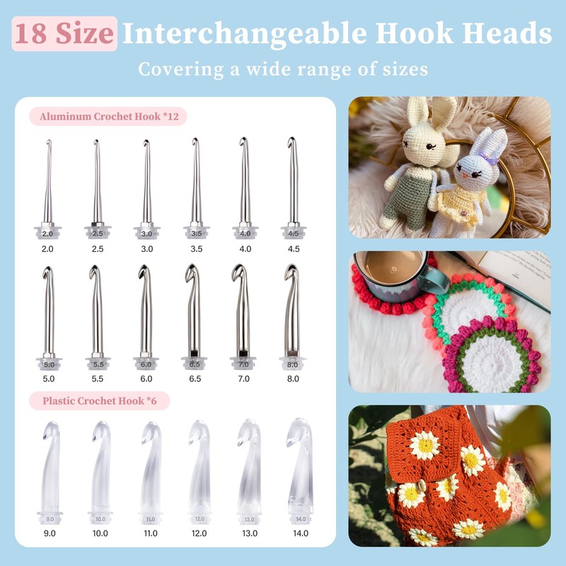INMAKER LED Crochet Hook Set with Light, 18-in-1 Illuminated Crochet