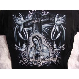 assorted GUADALUPE CROSS INRI DOVE HANDS OUR SALVATION T-SHIRT - L