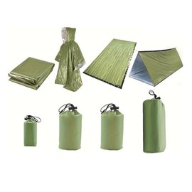 Emergency Shelter Sets, Survival Shelter 1 Survival Tent 1 Mylar Blankets 1 Emergency Sleeping Bag 1 Poncho for Outdoor Carcar Kits, Camping, Hiking