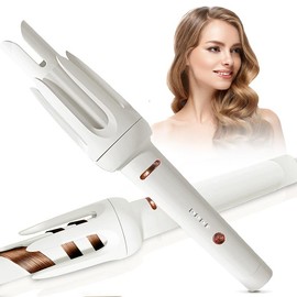 Automatic Hair Curling Iron with 4 Temperature & Timer, Automatic Shut-Off, Anti-Scald, Anti-Tangle Rotating Curling Wand for Hair Styling:_White