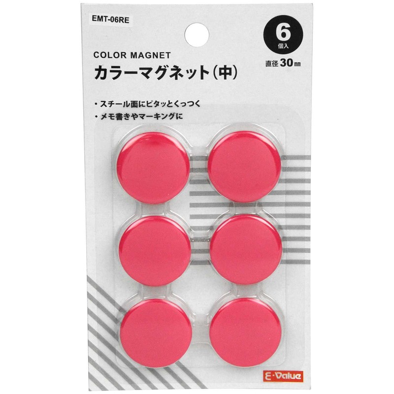 E – Value Color Magnetic Inside Diameter 30 mm, 6 Pieces, 50-Pack Red EMT – 06RE