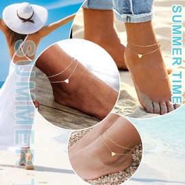 Chaioe Womens S925 Sterling Silver Adjustable Anklet, Heart/Moon/Handcuff Ankle Bracelet,Summer Foot Jewelry, Stainless Steel/Gold Plated (Silver 2)