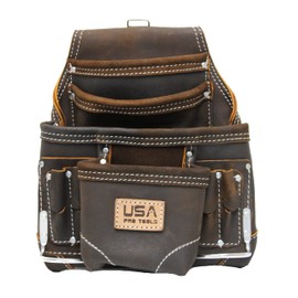USA Pro Tools 10 Pocket Top Grain Oil Tanned Leather Tool Pouch for Constructors, Electricians, Plumbers, Framers