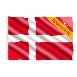 Double Sided 3ply Denmark Flag 3x5 FT, Danish National Flag,Dane Outdoor Flags- Vivid Color, All Weather, Double Stitched Danish Flags,Polyester Flags with Sturdy Brass Ring. (3ply 3x5)