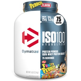 Dymatize x Fruity Pebbles ISO100 Whey Protein Powder Isolate, 25g of Protein, 5.5g BCAAs, 120 Cal., Gluten Free, 1g Fat, 1g Sugar, 2g Carb (75 Servings)