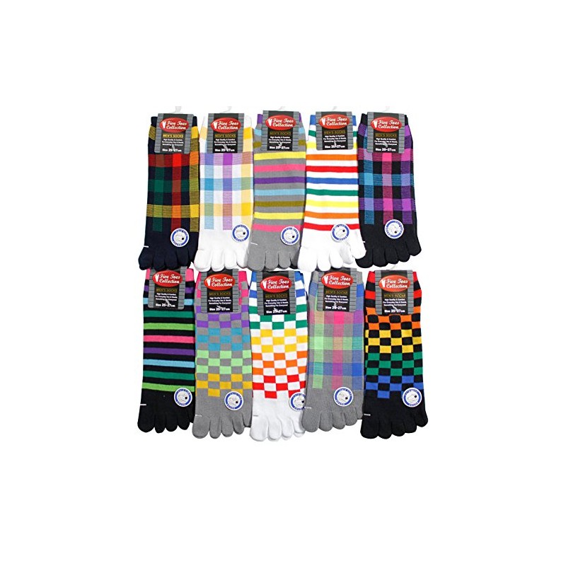 Men's 5 Toe Socks, Set of 10 Pairs, Vivid Color