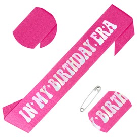 Loghohu In My Birthday Era Birthday Sash, Happy Birthday Sash with Iridescent Foil Glitter Hot Pink Birthday Sash for Women Girls Any Birthday Gifts Party Decorations