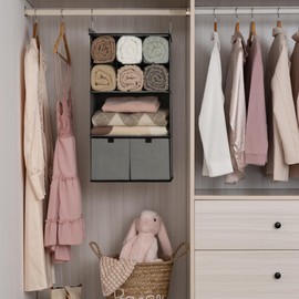 GRANNY SAYS 4-Shelf Hanging Closet Organizer with Drawer, Foldable Storage
